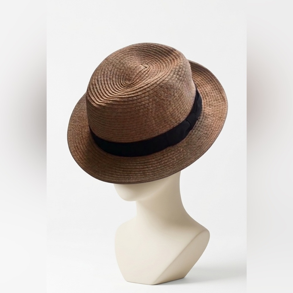 Talula Aritzia Straw Fedora Hat Tan Woven Sun Hat Black Interior M/L